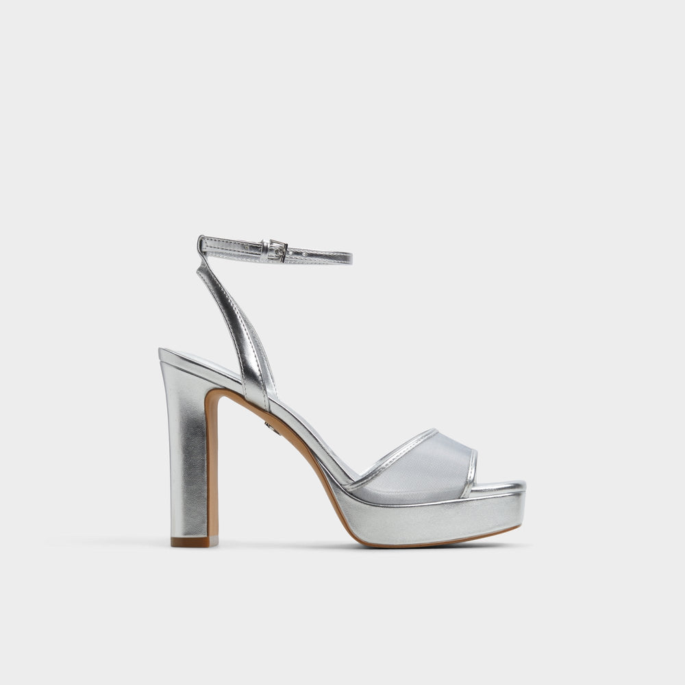 Chicglimmer Silver Women's Platform sandals - Strappy heeled sandal, Block heel | Aldo sale
