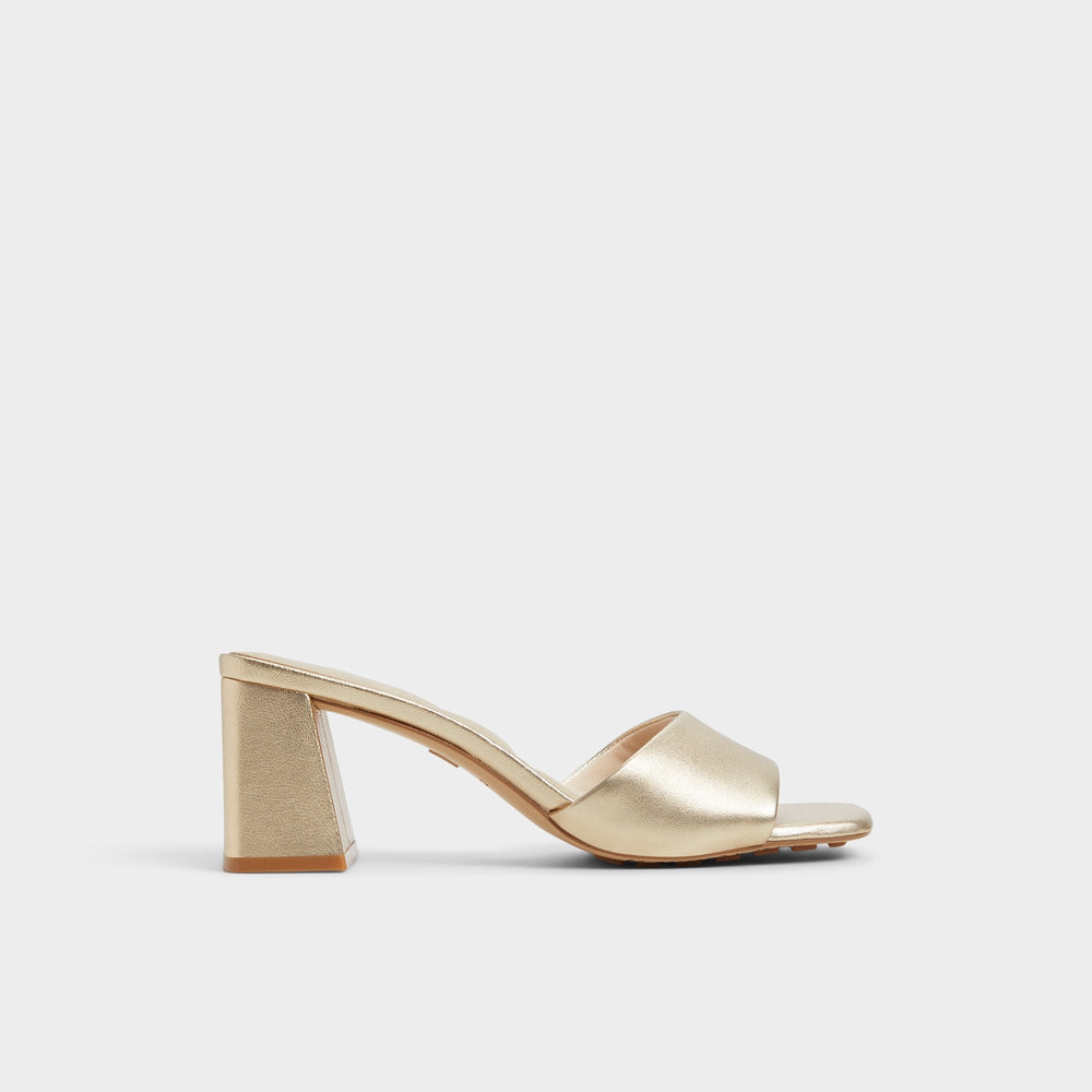 Tisha Gold Women's Heeled mules - Heeled mule, Block heel | Aldo outlet