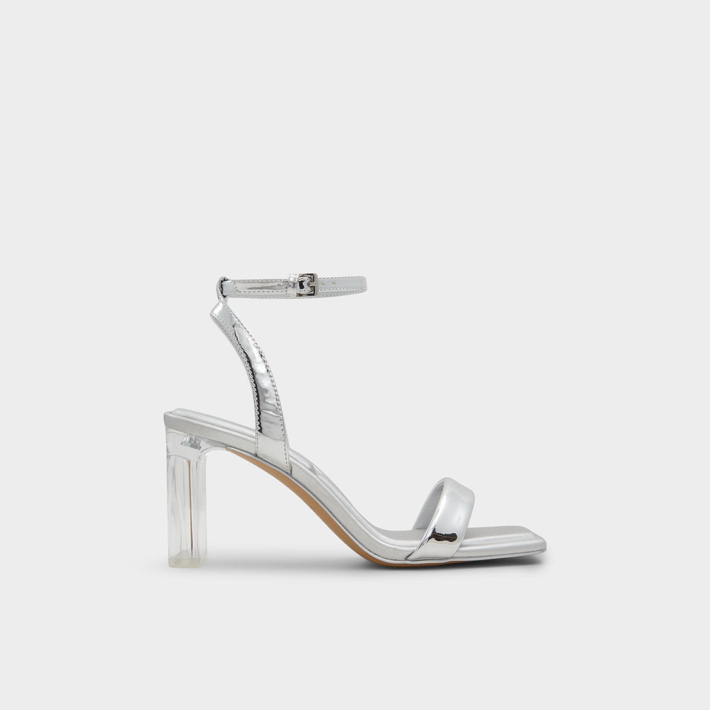 Aurorai Silver Women's Block heels - Strappy heeled sandal, Block heel | Aldo online