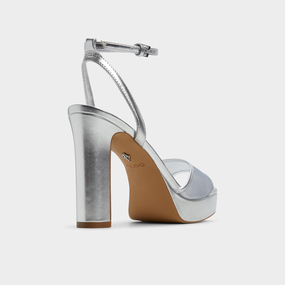 Chicglimmer Silver Women's Platform sandals - Strappy heeled sandal, Block heel | Aldo sale