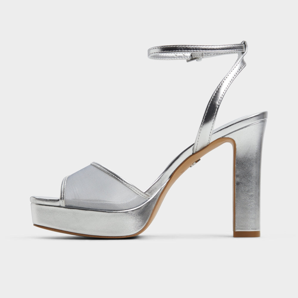 Chicglimmer Silver Women's Platform sandals - Strappy heeled sandal, Block heel | Aldo sale