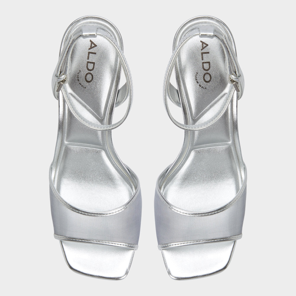 Chicglimmer Silver Women's Platform sandals - Strappy heeled sandal, Block heel | Aldo sale
