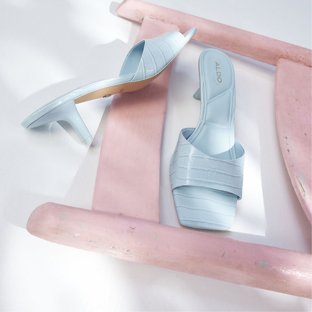 Enchanting Pastel Blue Women's Heeled mules - Heeled mule, Kitten heel | Aldo discount