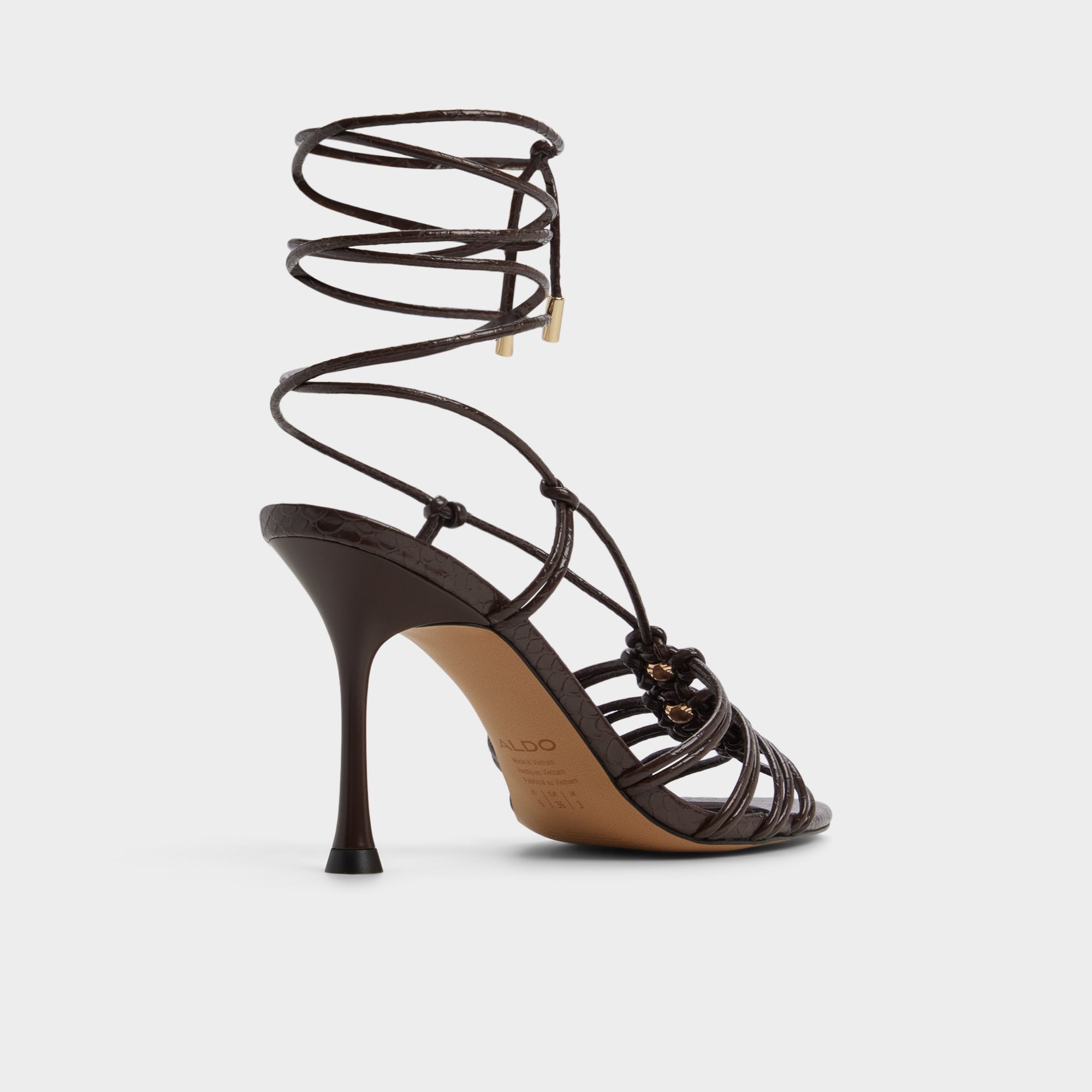 Curacao in Dark Brown - Strappy heeled sandal, Stiletto heel | Aldo outlet