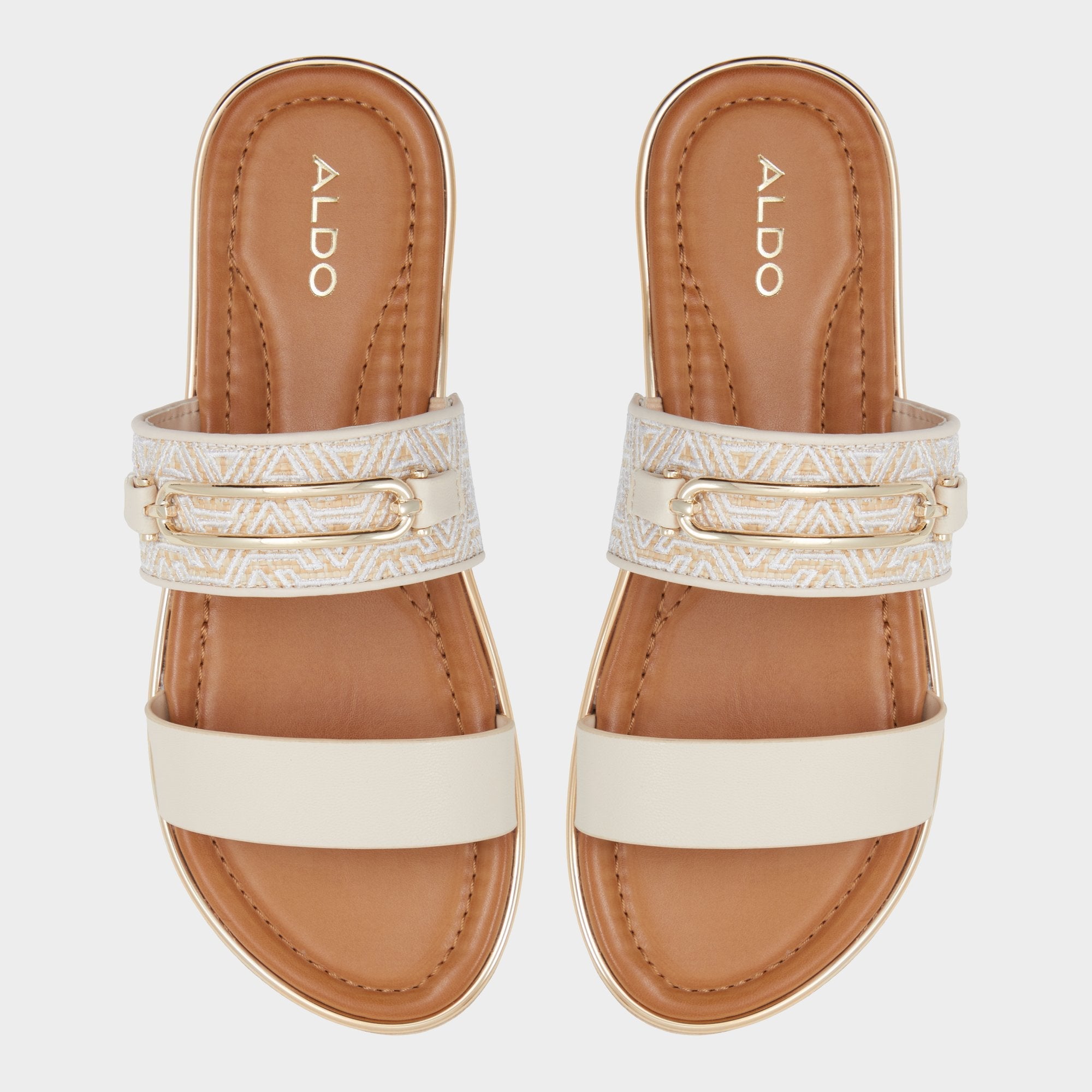 Lagoon Other Beige Synthetic Print Women's Footbed sandals - Slide sandal, Footbed sandal | Aldo for sale