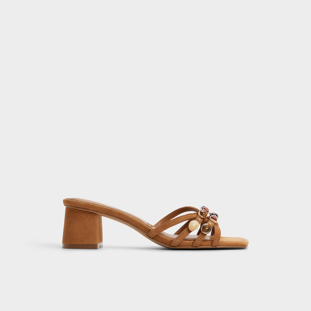 Jemstone in Medium Brown - Strappy heeled sandal, Block heel | Aldo outlet