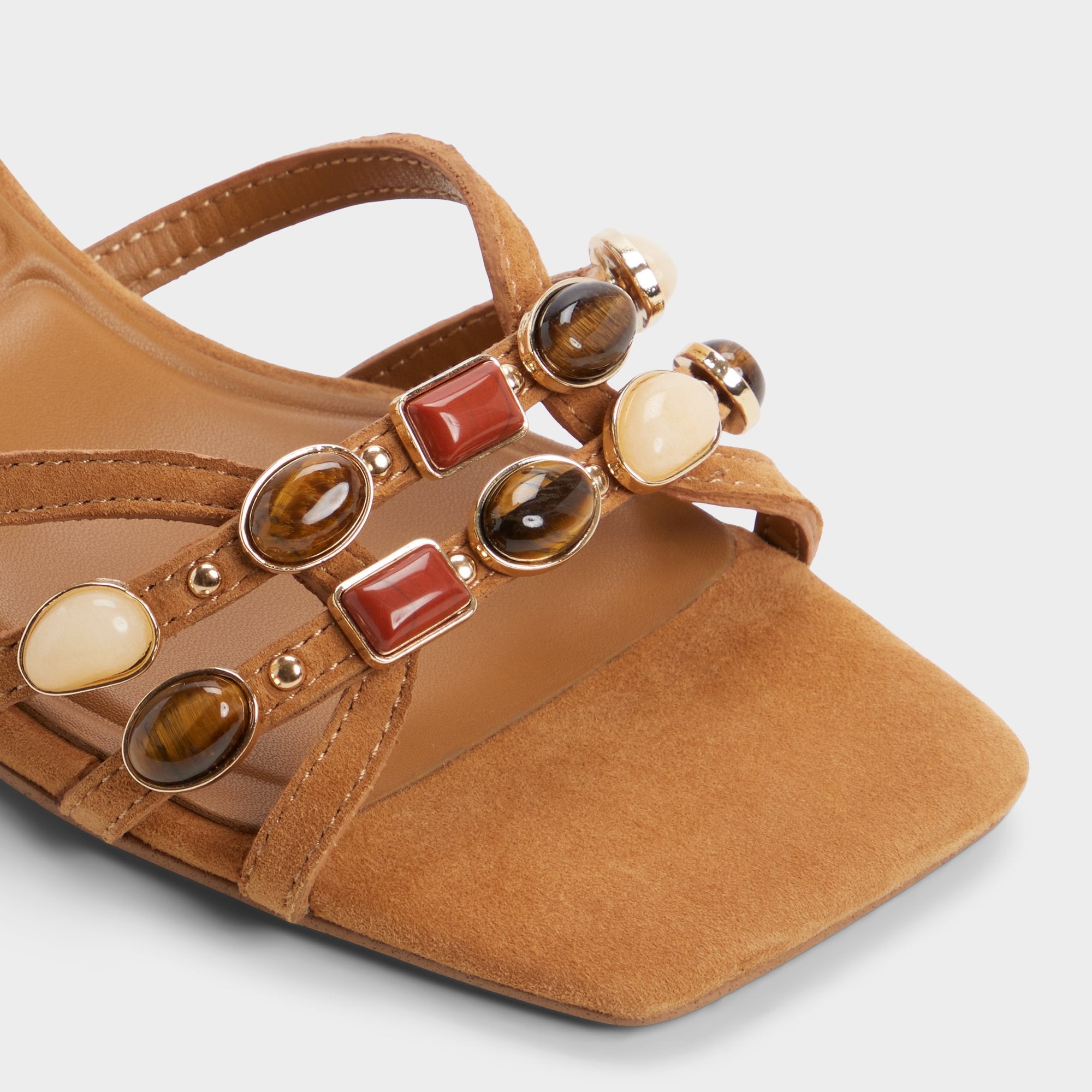Jemstone in Medium Brown - Strappy heeled sandal, Block heel | Aldo outlet