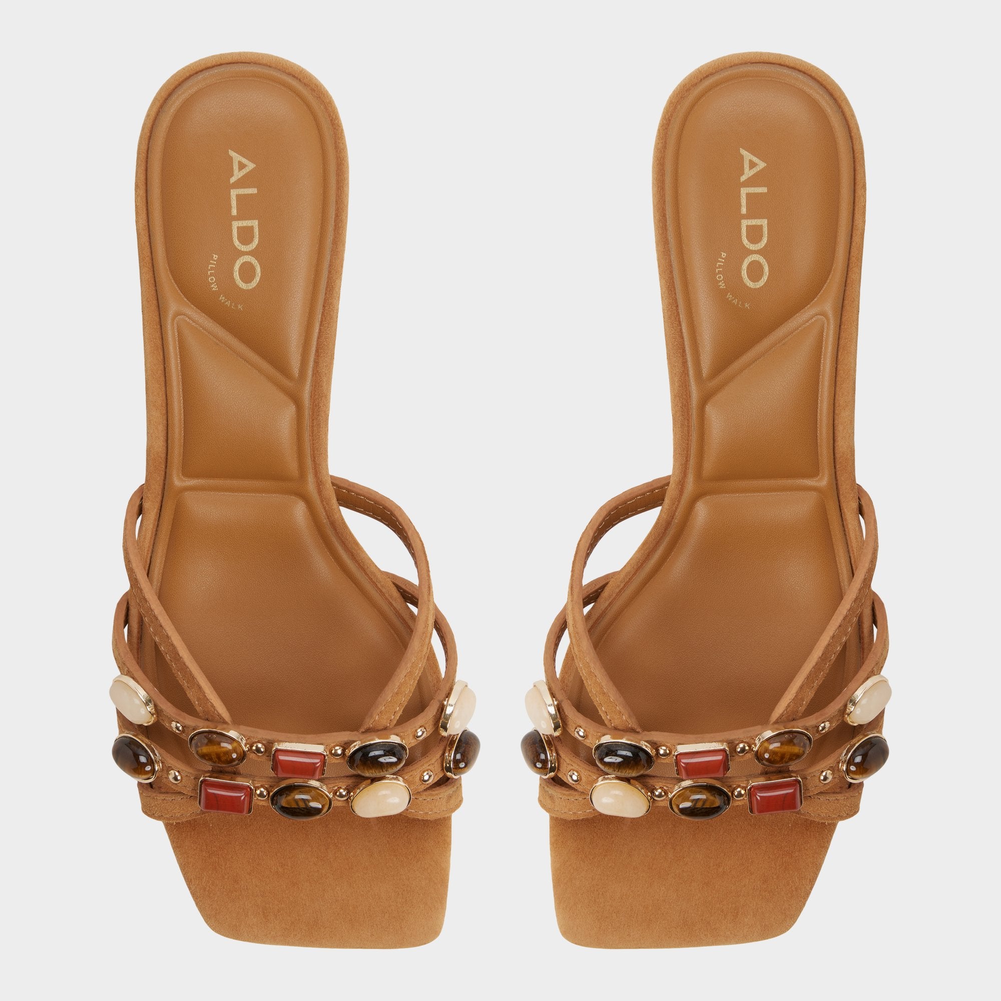 Jemstone in Medium Brown - Strappy heeled sandal, Block heel | Aldo outlet