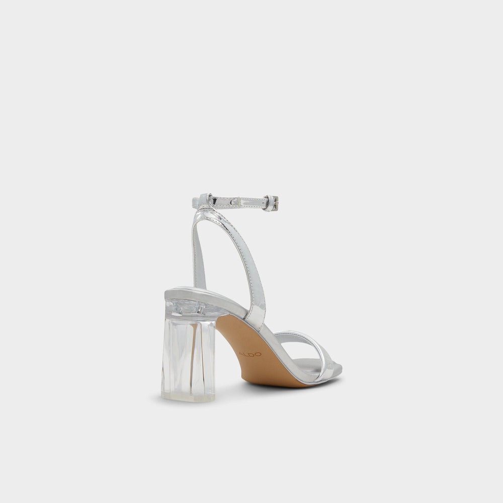 Aurorai Silver Women's Block heels - Strappy heeled sandal, Block heel | Aldo online
