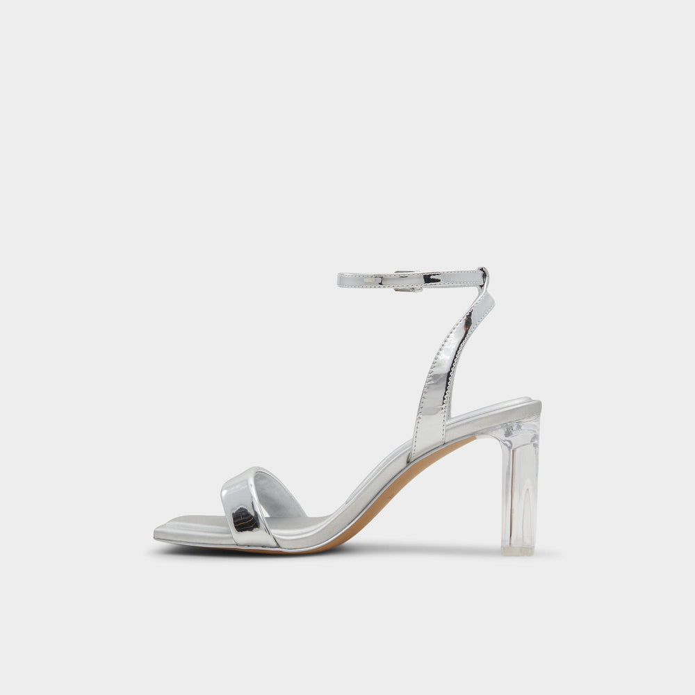 Aurorai Silver Women's Block heels - Strappy heeled sandal, Block heel | Aldo online