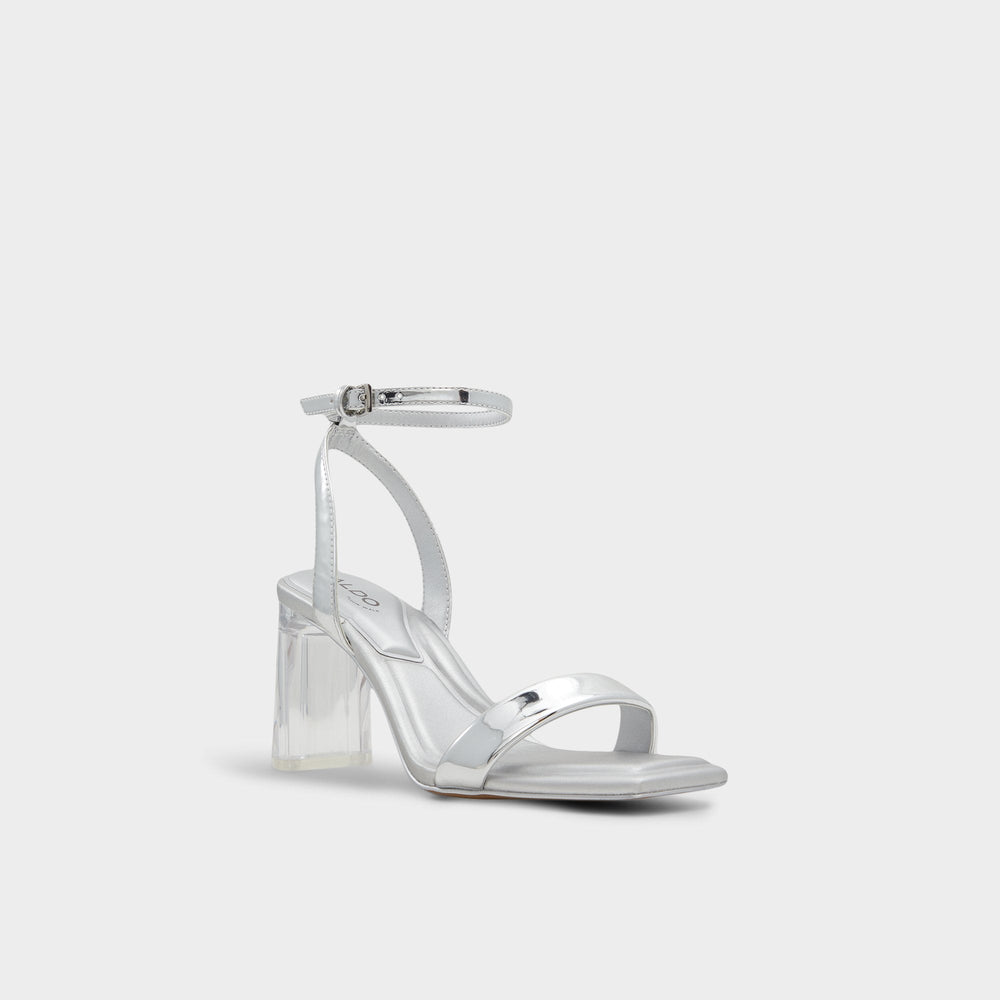 Aurorai Silver Women's Block heels - Strappy heeled sandal, Block heel | Aldo online