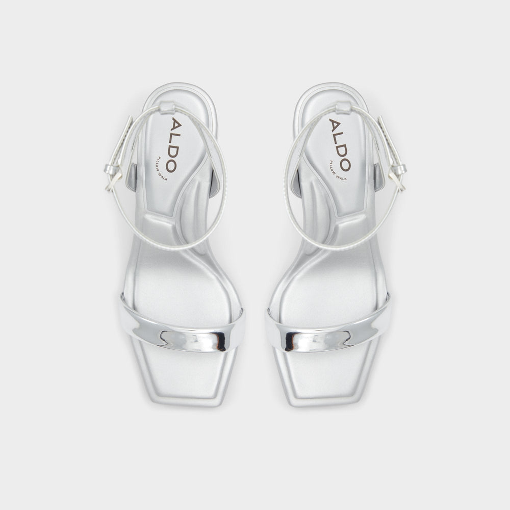 Aurorai Silver Women's Block heels - Strappy heeled sandal, Block heel | Aldo online
