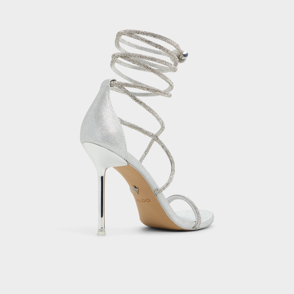Caladonia Silver Women's Iridescent metallics - Strappy heeled sandal, Stiletto heel | Aldo for sale