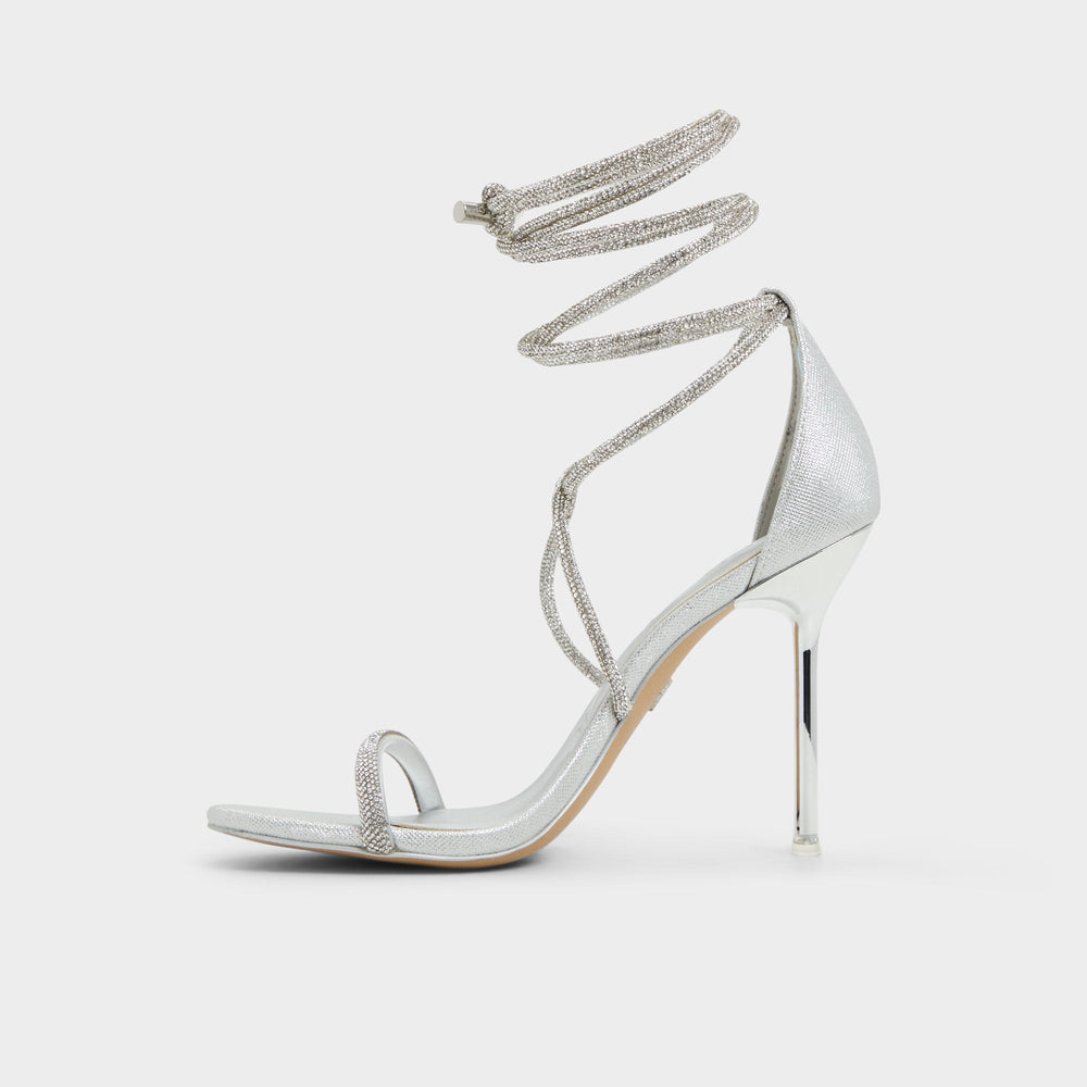 Caladonia Silver Women's Iridescent metallics - Strappy heeled sandal, Stiletto heel | Aldo for sale
