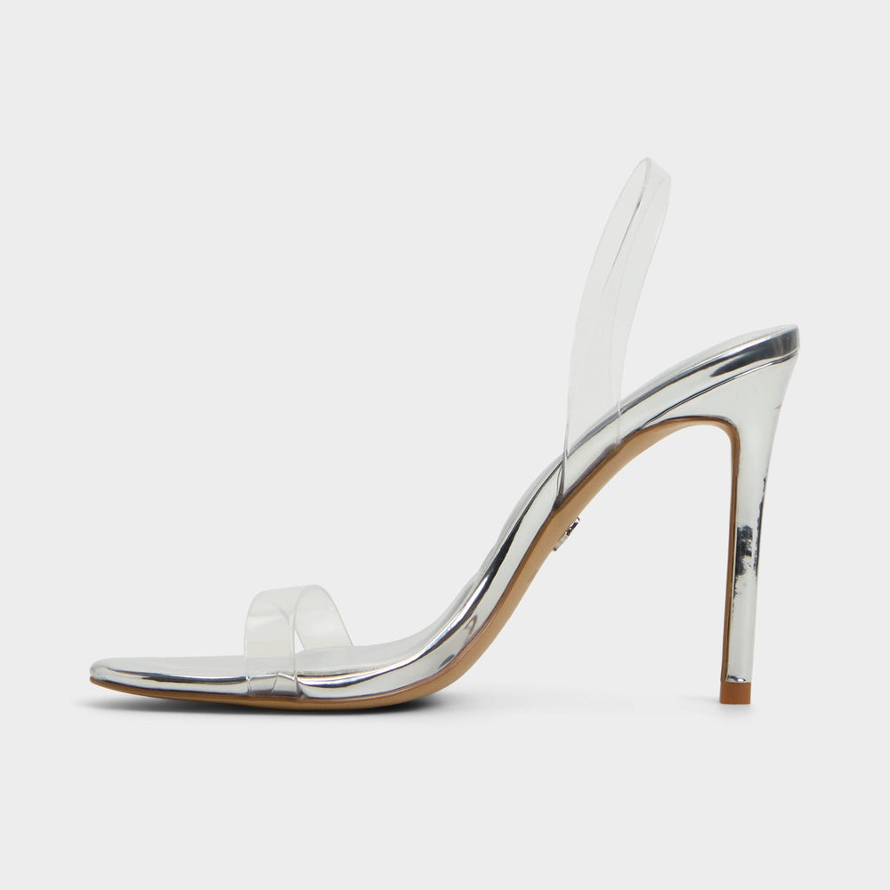 Quinilynn Silver Women's Iridescent metallics - Strappy heeled sandal, Stiletto heel | Aldo discount