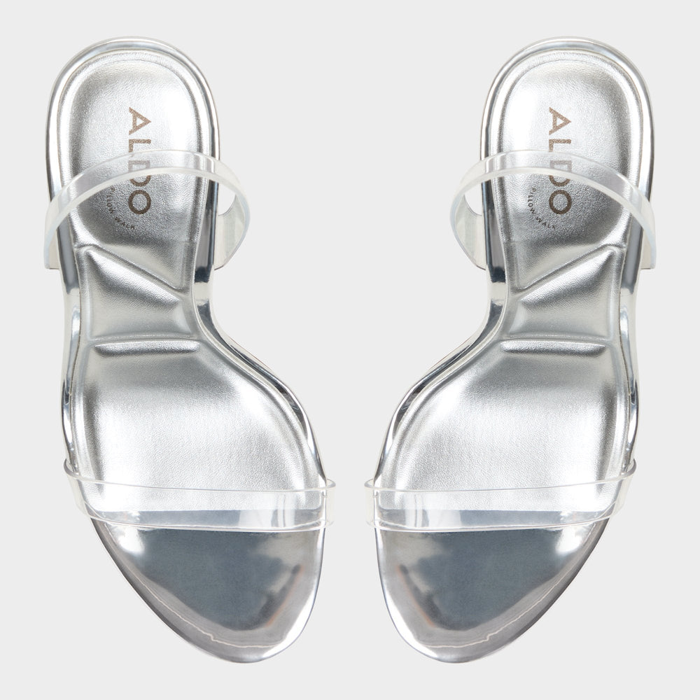 Quinilynn Silver Women's Iridescent metallics - Strappy heeled sandal, Stiletto heel | Aldo discount